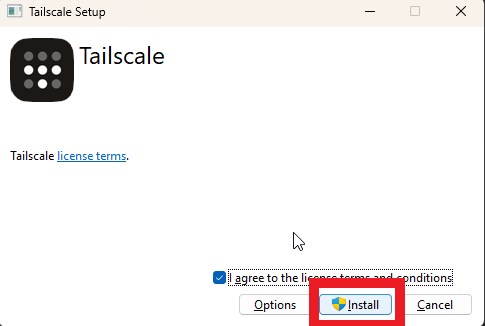 Tailscale Setup ライセンス同意画面（Tailscale Inc. のEnd User License Agreement）