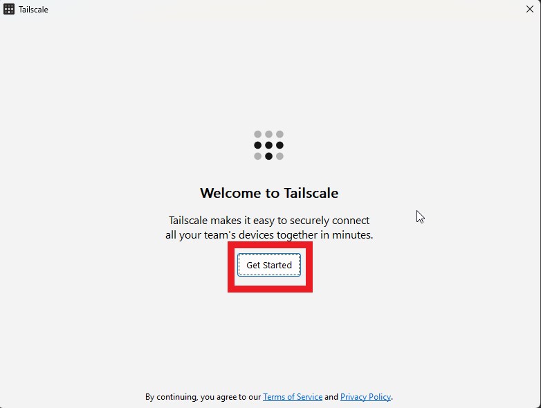 Tailscaleのウェルカム画面（Welcome to Tailscale）