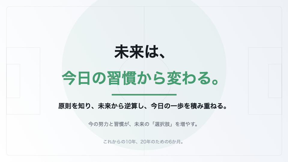 未来は今日の習慣から変わると伝える最後のスライド